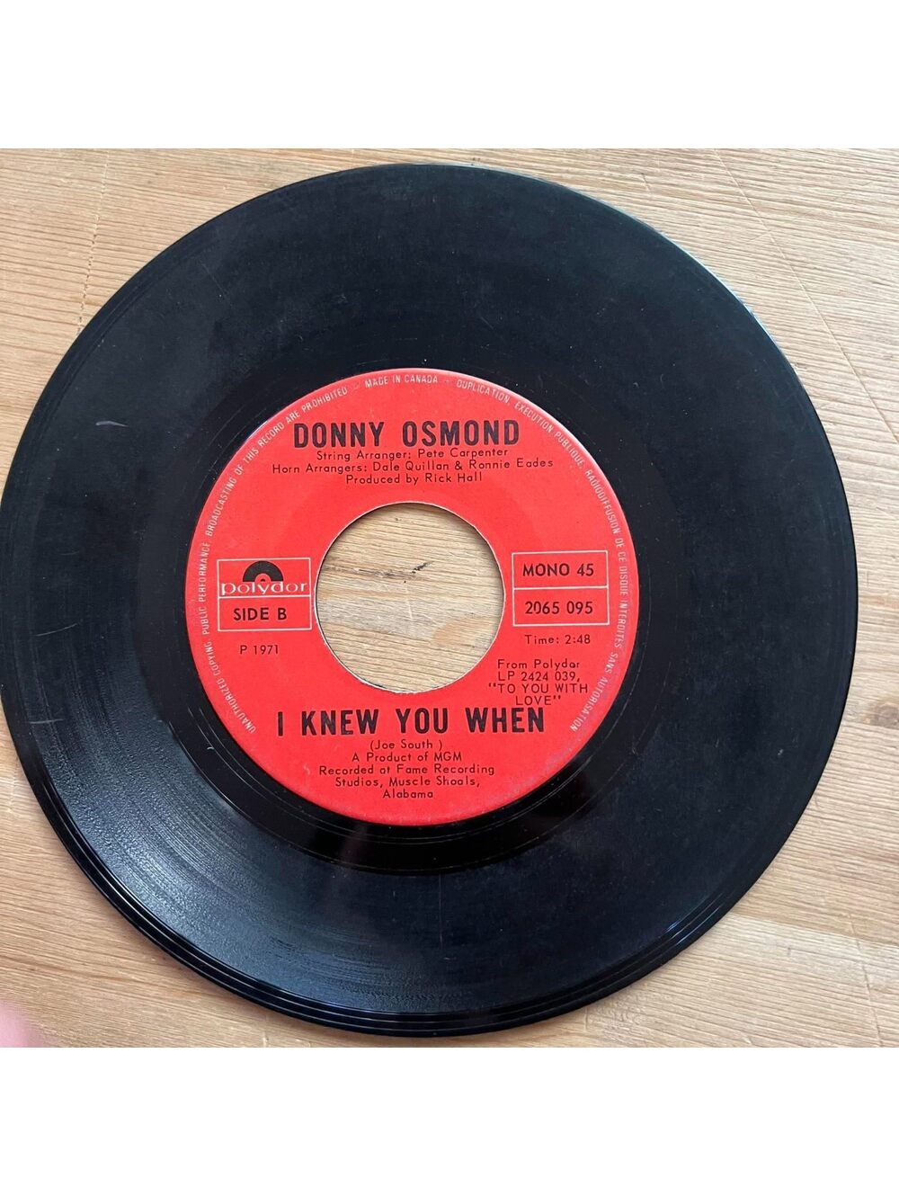 Donny Osmond - I Knew you When/Hey Girl 45rpm VG+ R12